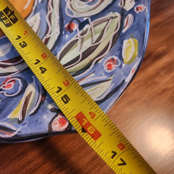 Handcrafted Ceramic Art Platter with Orange and Blue Design - Picture 5 of 12